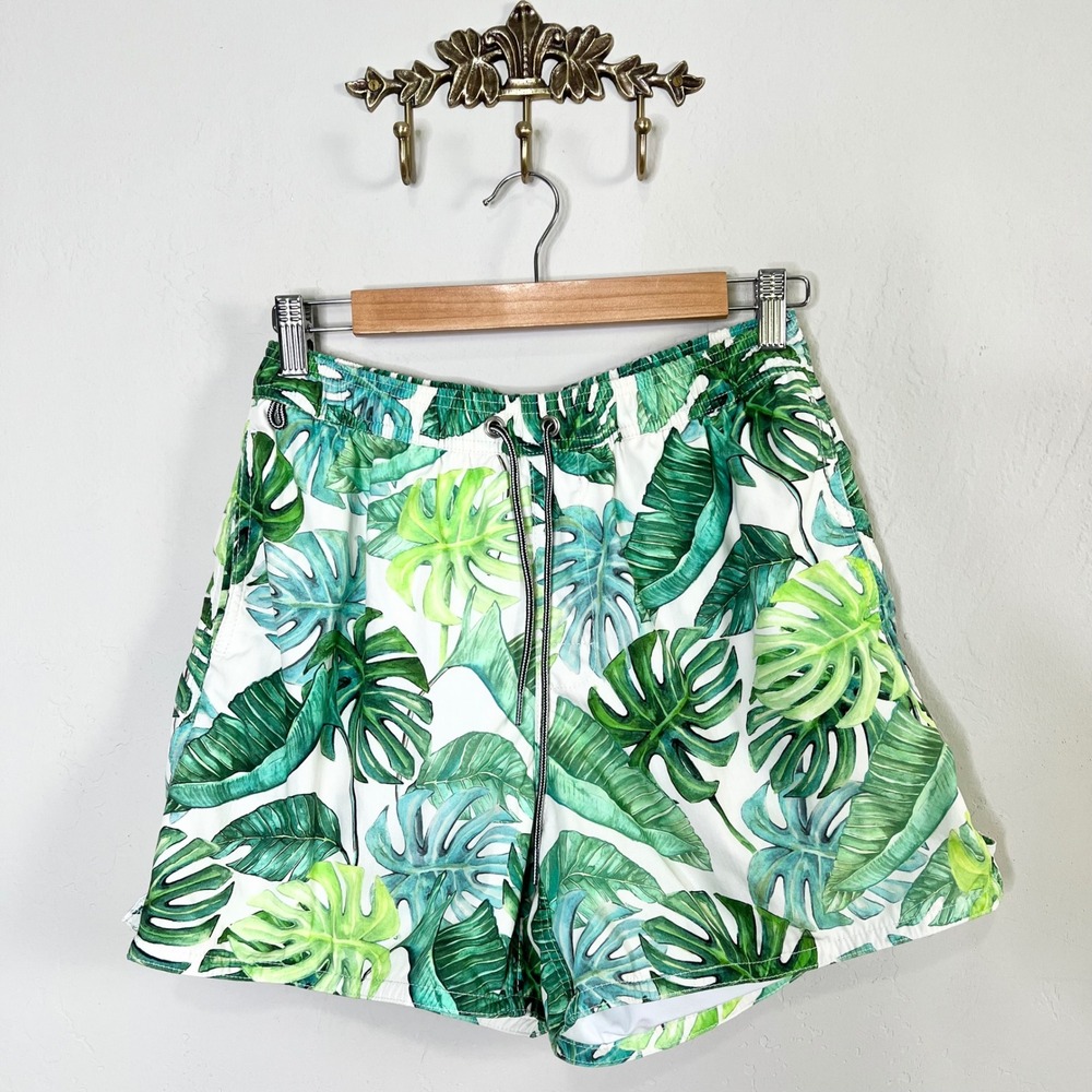 Birdwell‎ Beach Britches Monstera Leaf Board Shorts Green White Small USA